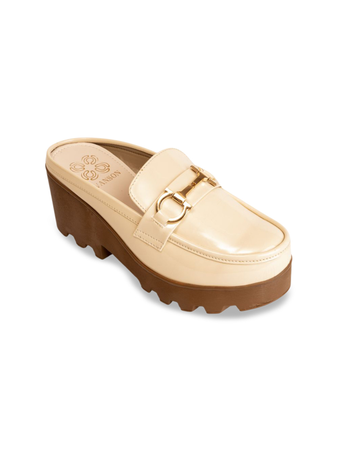 

VANSON SHOES Women Block Mules Heel, Cream