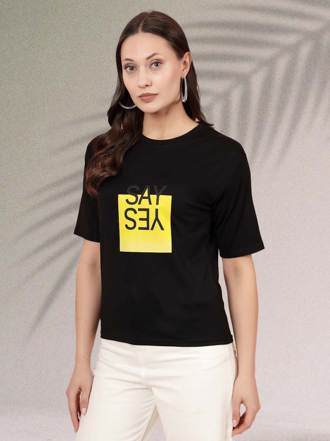 

Moda Rapido Women Typography Printed Round Neck Regular Fit T-shirt, Black