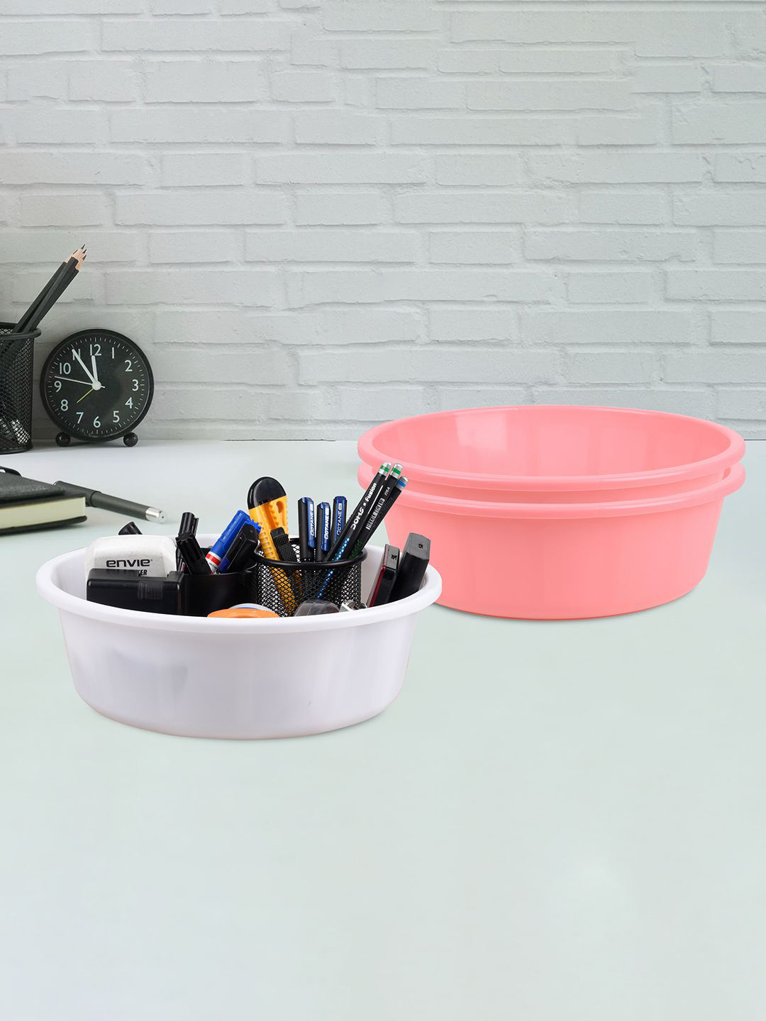 

Kuber Industries Pink and White 3 Pieces Multipurpose Storage Desk Organisers