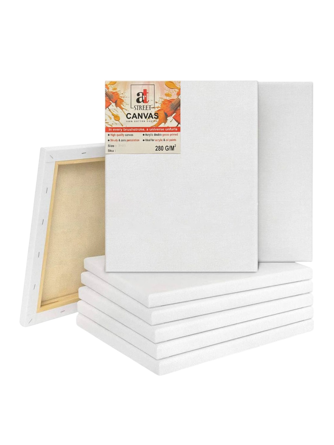 

Art Street Pre Stretched Canvas Wooden Frame For Acrylic & Oil Color Painting Art & Craft, White