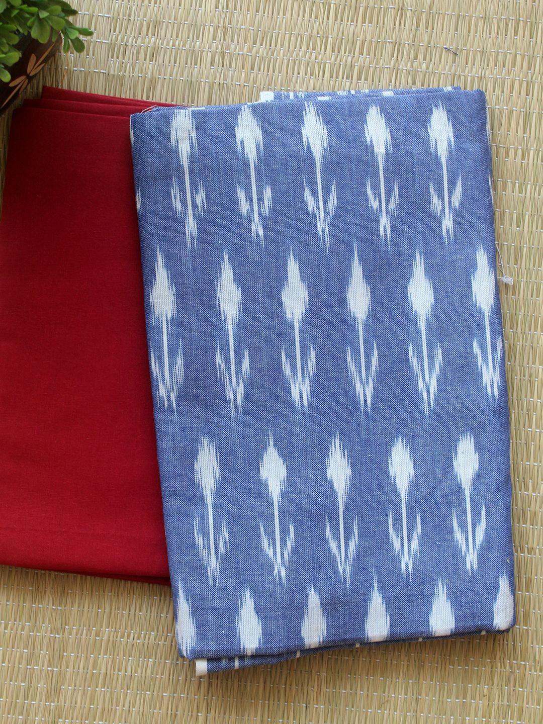 

Weaves of Tradition Ikat Printed Pure Cotton Unstitched Dress Material, Blue