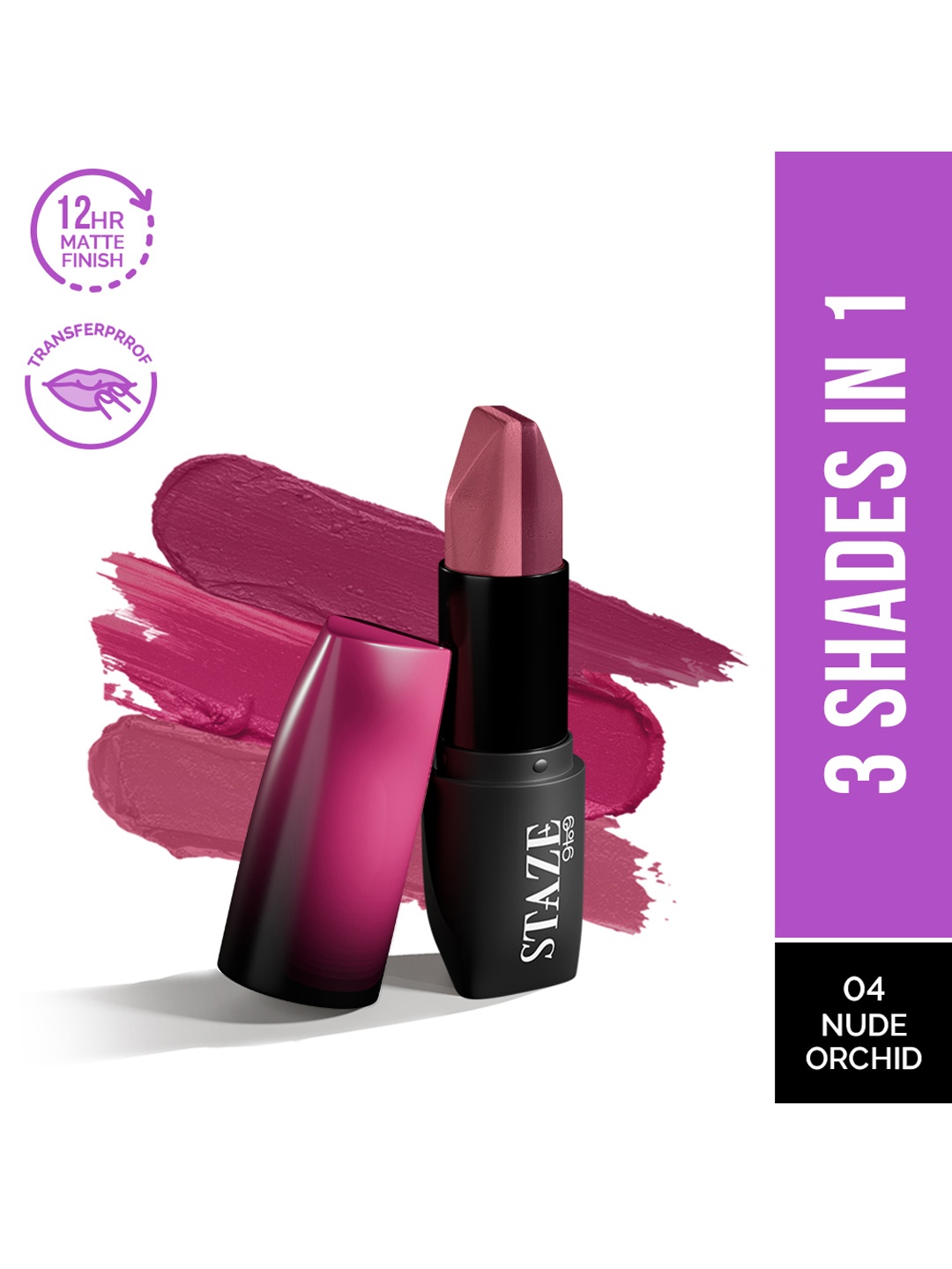 

STAZE 9to9 Love Tri-Angle 3 in 1 Transferproof Lipstick 3.8 g - Nude Orchid 04, Pink