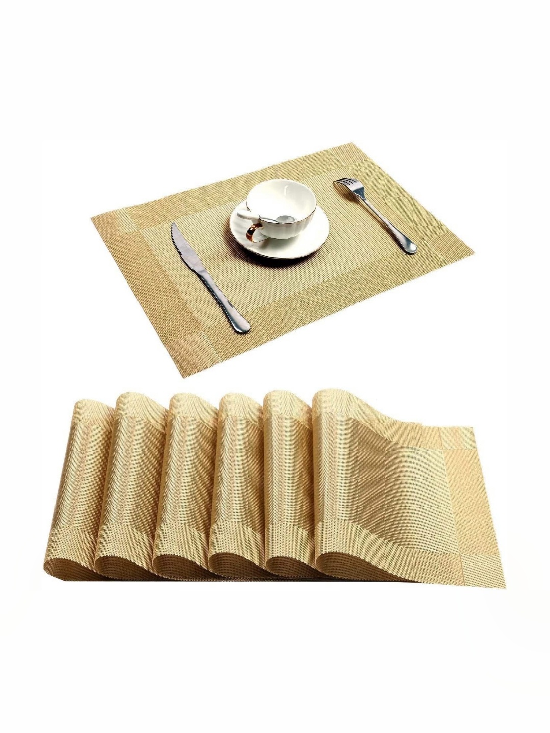 

Baskety 6Pc Yellow Washable Table Placemats, Gold