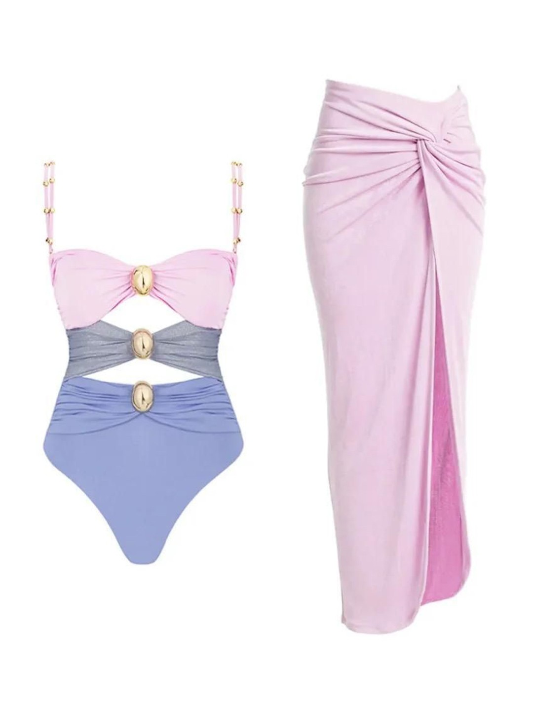 

Alamode By Akanksha Pink Mariku Luxe Swimsuit With Skirt