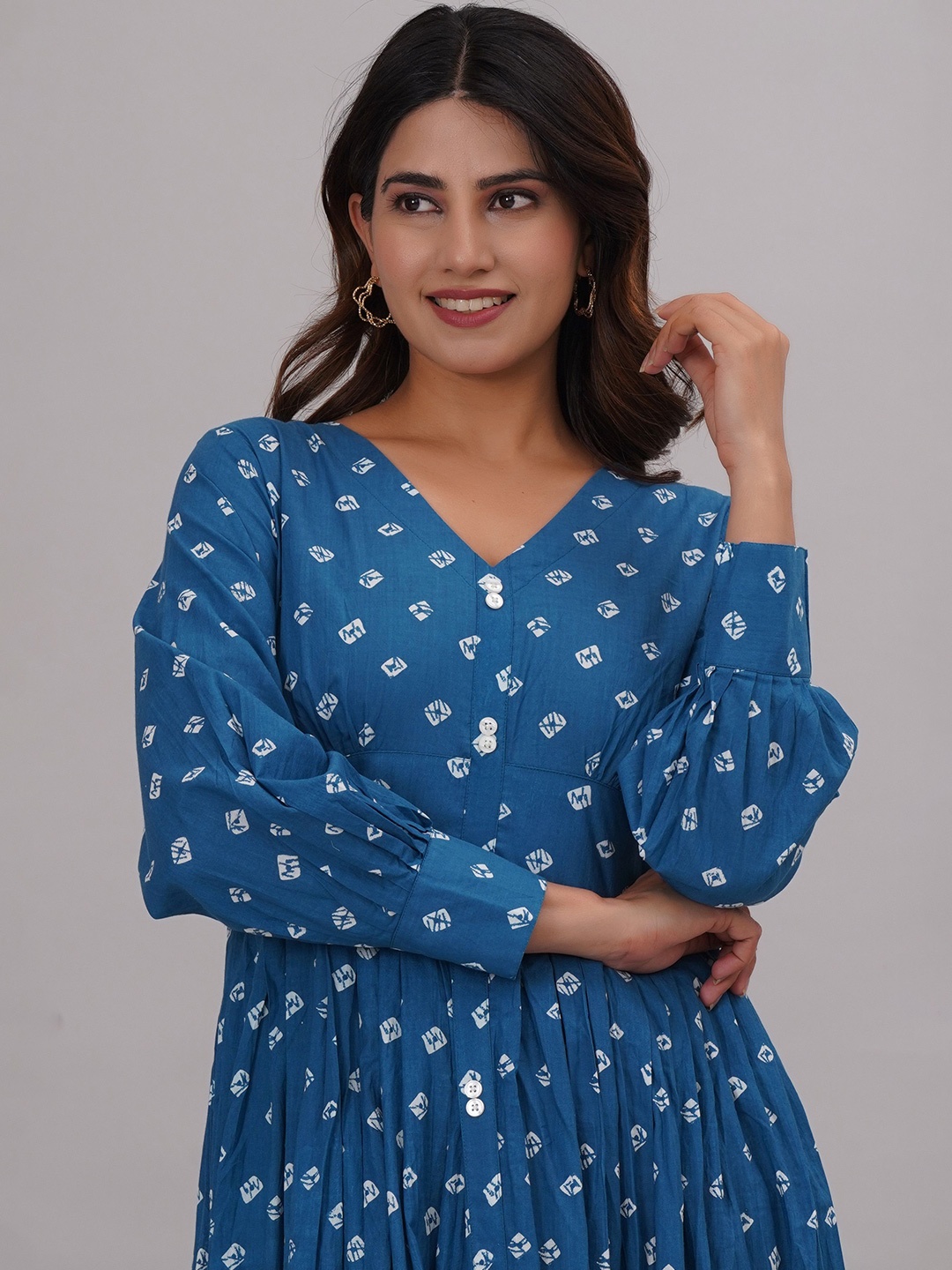 

Bahe Kurtiz Women's Pure Cotton printed Maxi Dress, Blue