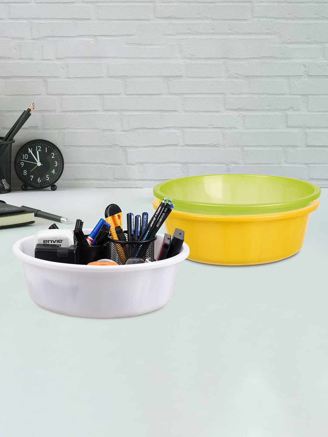 

Kuber Industries Yellow & Green 3 Pieces Desk Organisers 6 ltr