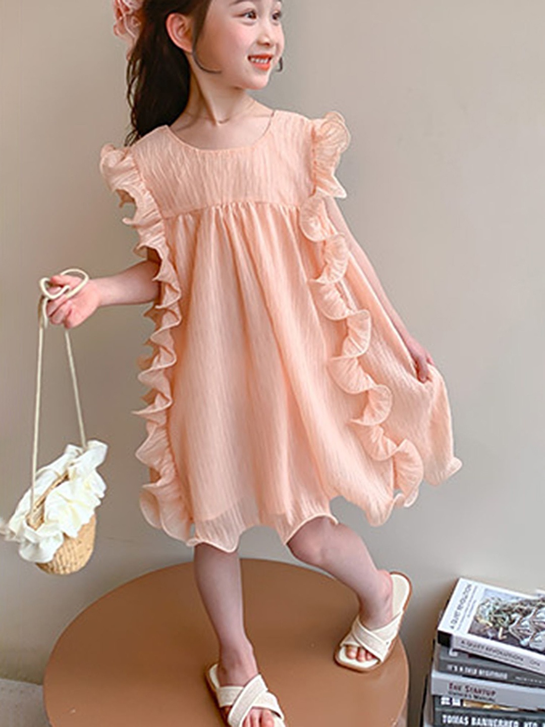 

LULU & SKY Girls Flutter Sleeve A-Line Dress, Orange