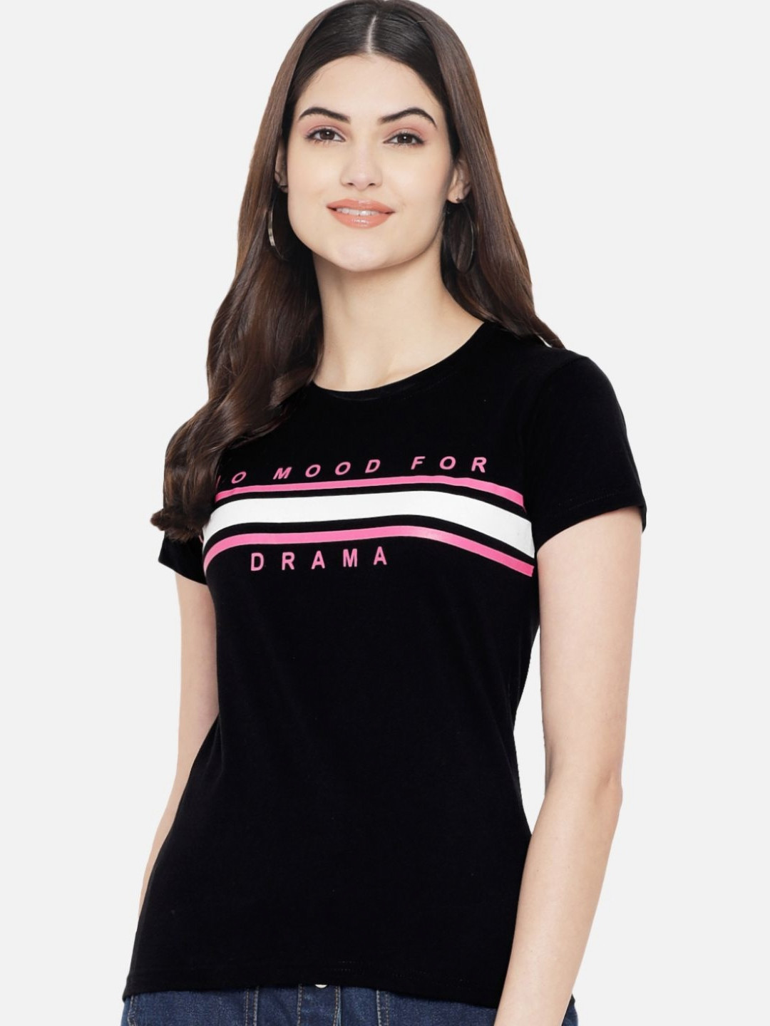 

Tromko Women Typography Printed Round Neck Regular Fit Cotton T-shirt, Black