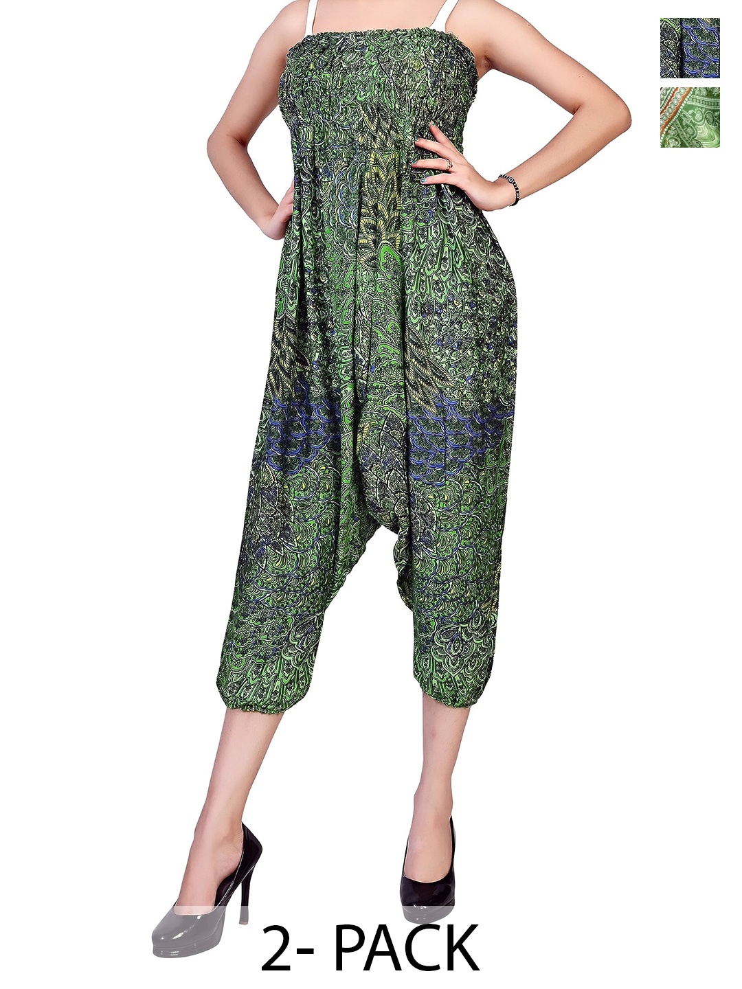 

NarNari Women Pack Of 2 Printed High Rise Harem Pants, Green