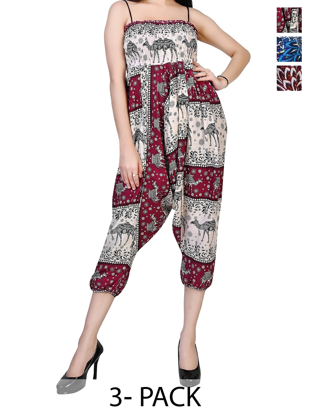 

NarNari Pack Of 3 Women Printed Mid-Rise Harem Pants, Blue