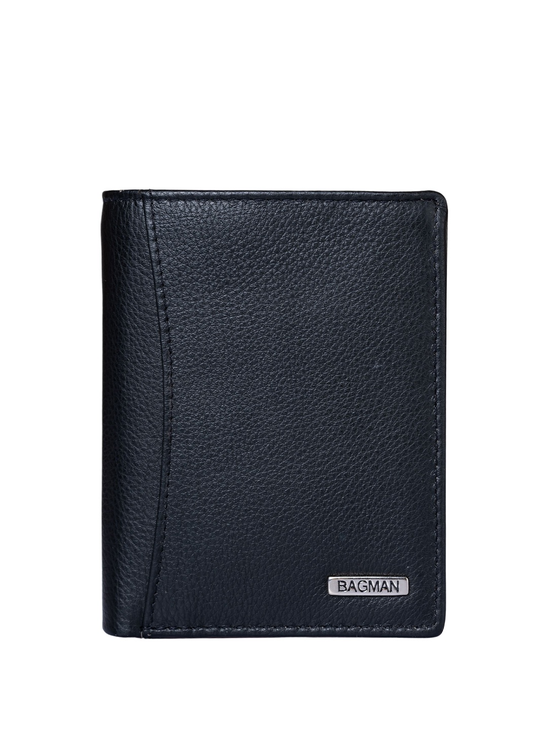 

BAGMAN Men Leather Two Fold Wallet, Black
