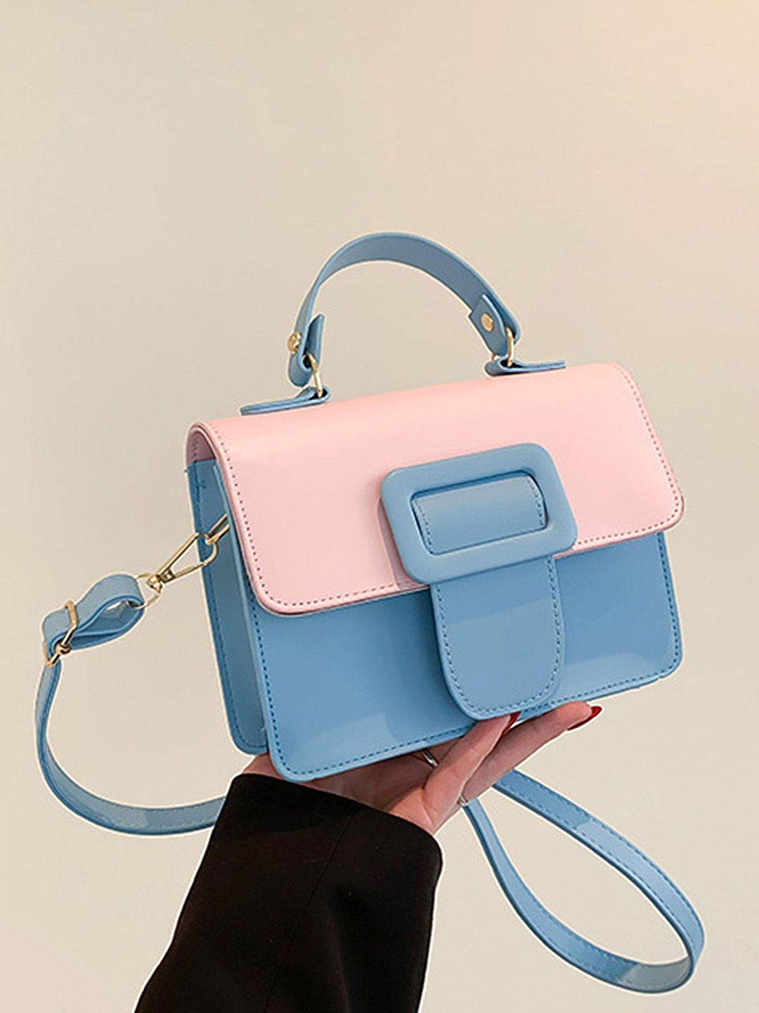 

LULU & SKY Colourblocked PU Structured Handheld Bag, Blue