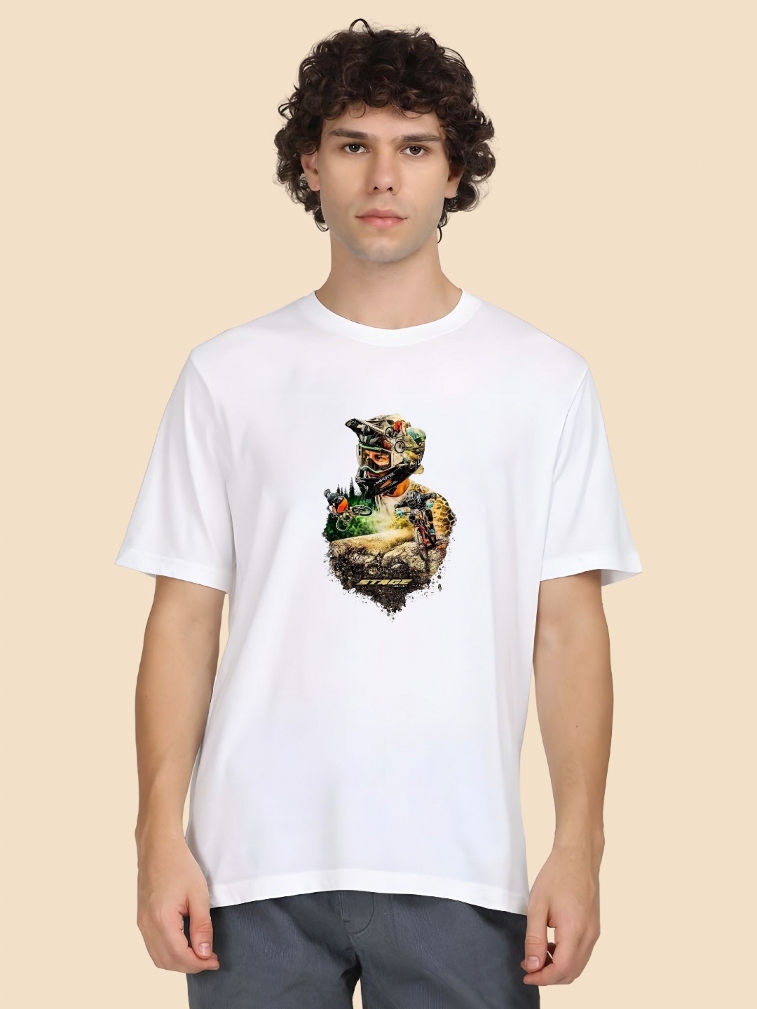 

SZN Men Graphic Printed Round Neck Cotton T-shirt, White