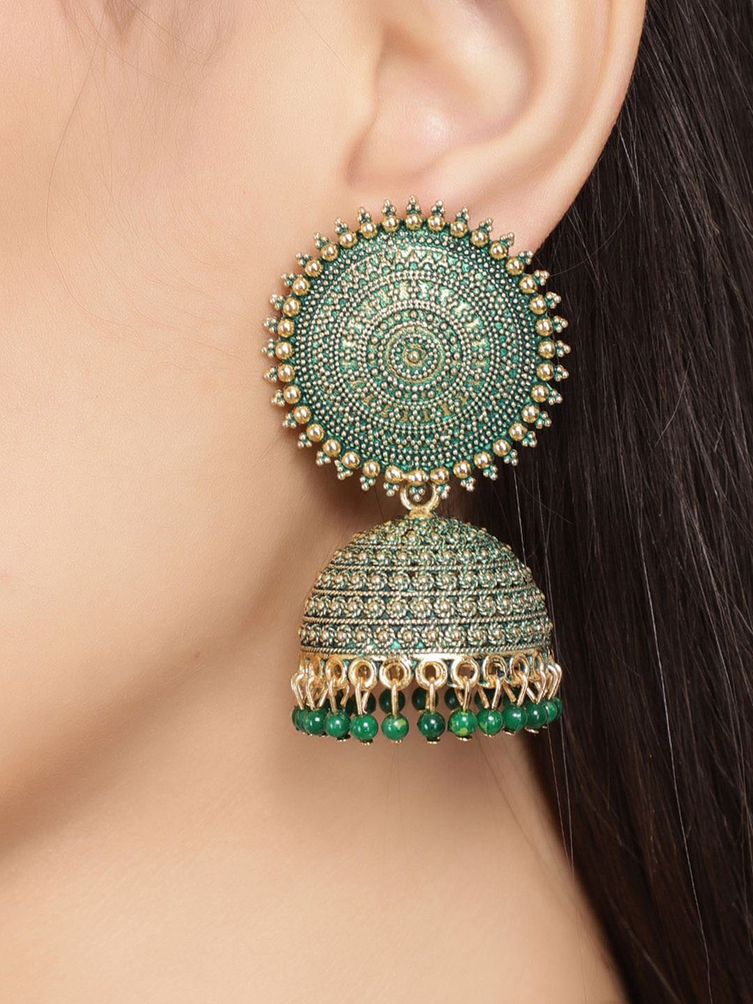 

Aviksha Creations Gold-Plated Dome Shaped Jhumkas, Green