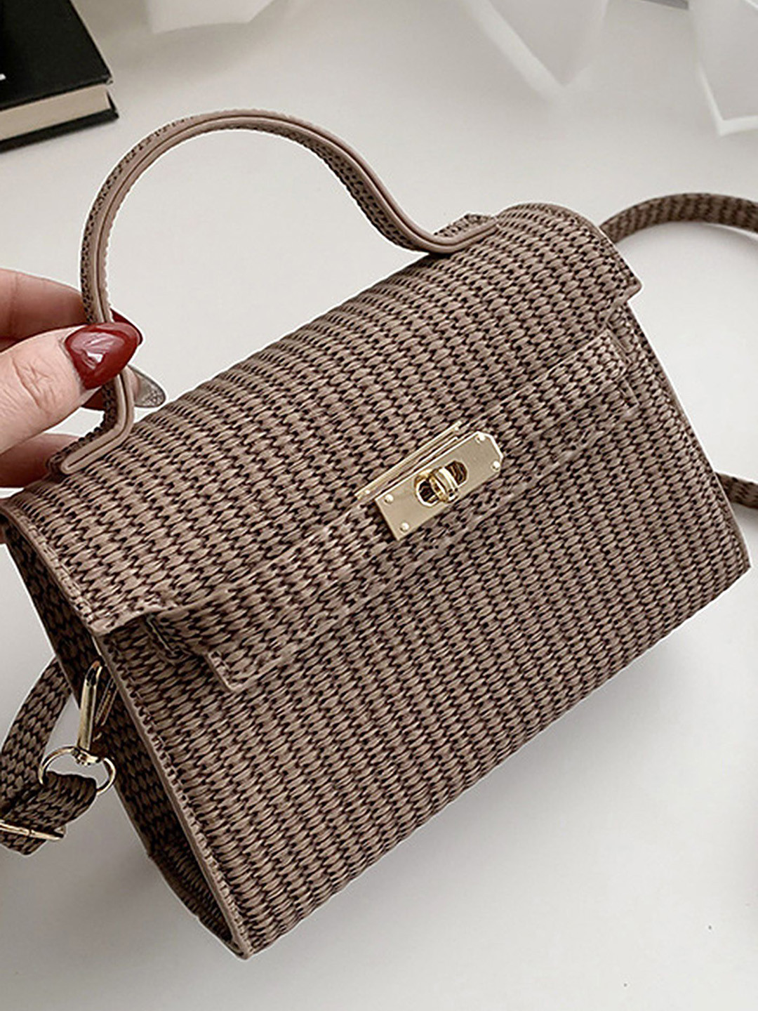 

LULU & SKY Textured PU Structured Handheld Bag with Tasselled, Brown
