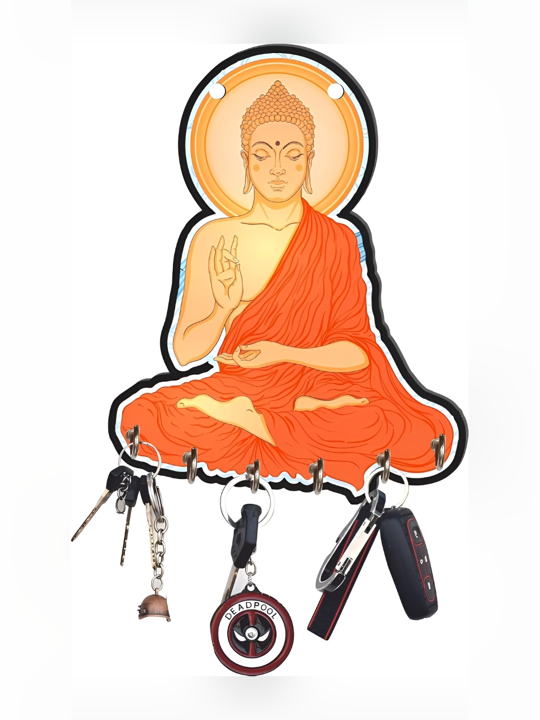 

Webelkart Orange & Beige Printed Wooden 6-Hooks Key Holders