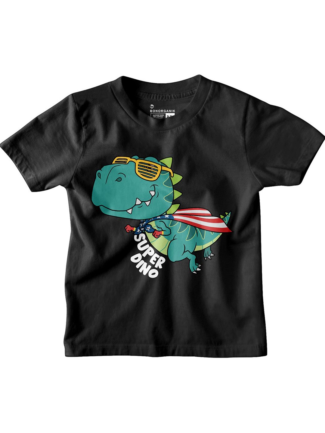 

BonOrganik Boys Graphic Printed Round Neck Cotton T-shirt, Black