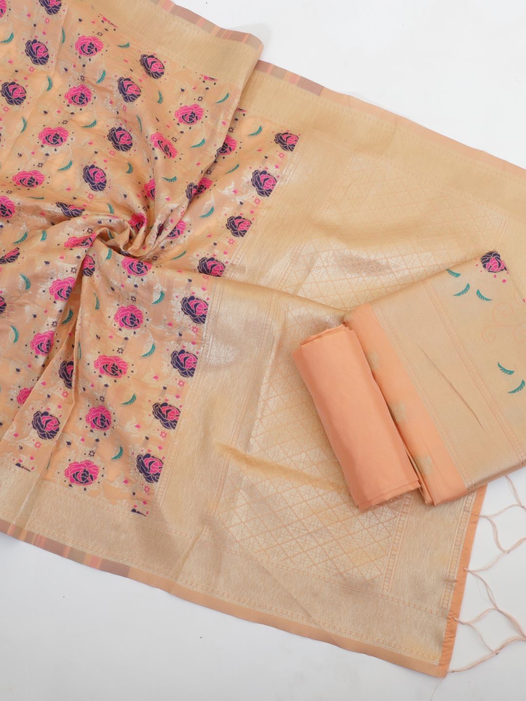 

Suha Floral Printed Unstitched Dress Material, Peach