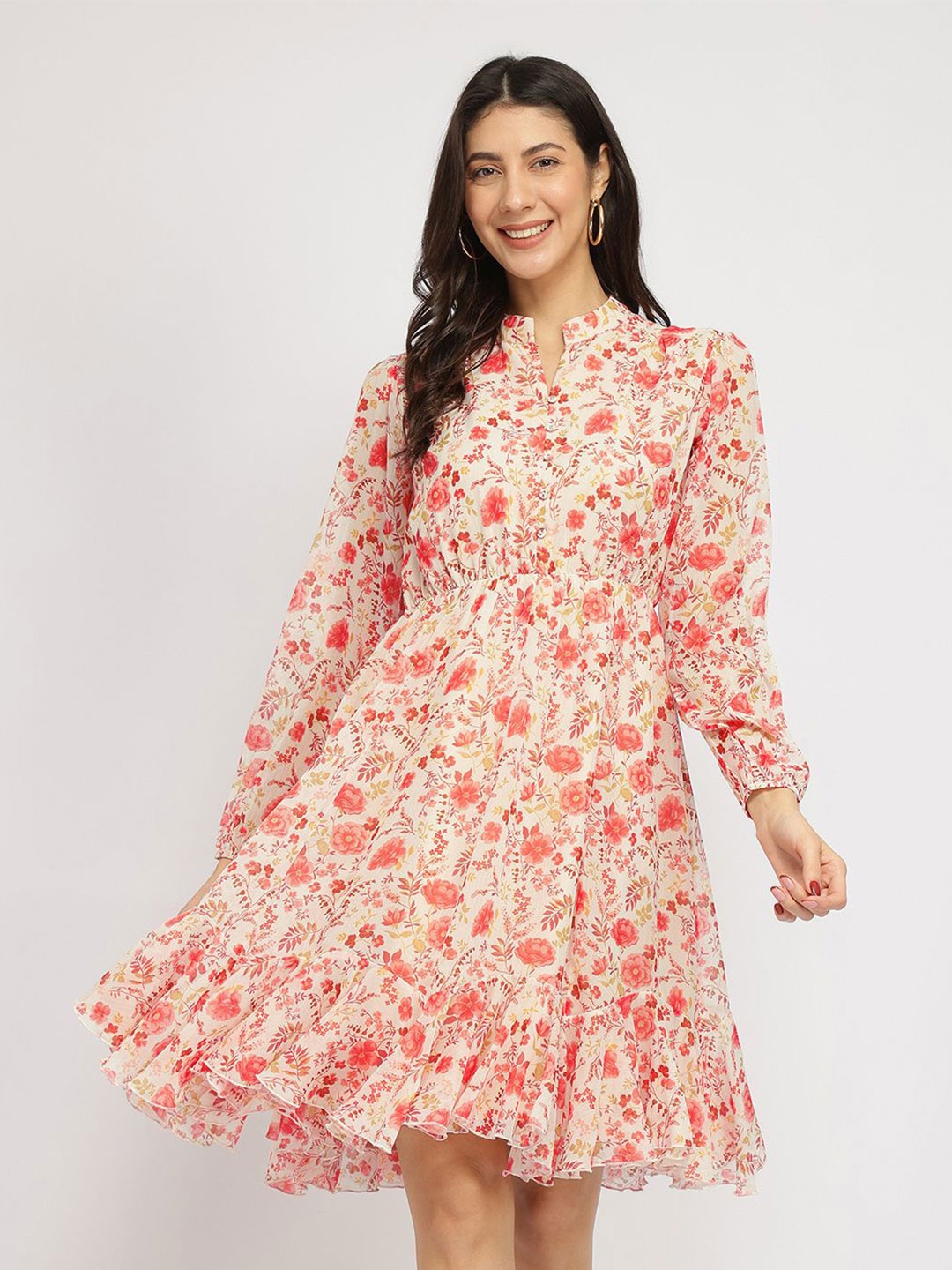 

FableStreet Women Fit And Flare Floral Dress Orange