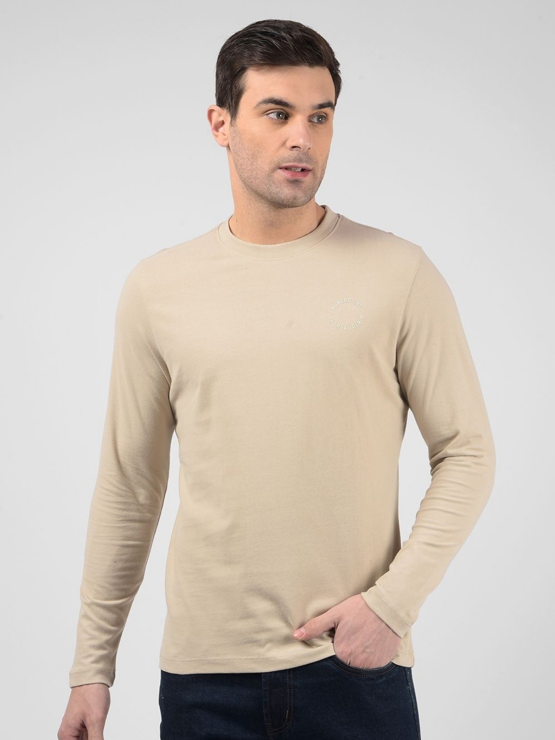 

Numero Uno Men Solid Round Neck Cotton T-shirt, Beige