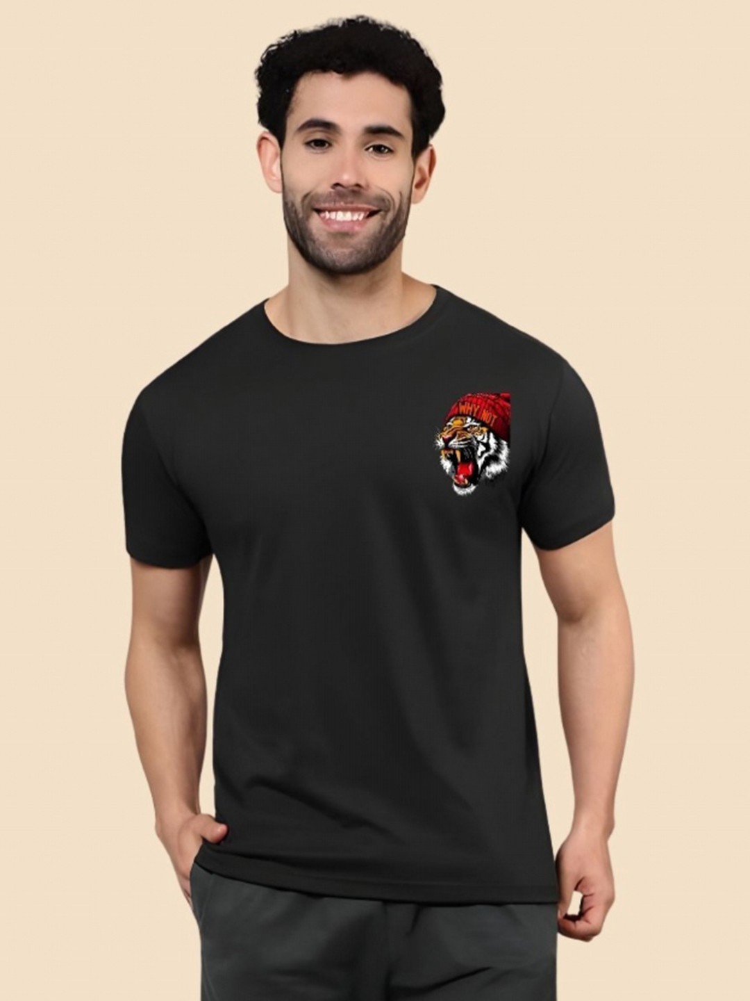 

SZN Men Graphic Printed Round Neck Cotton T-shirt, Black
