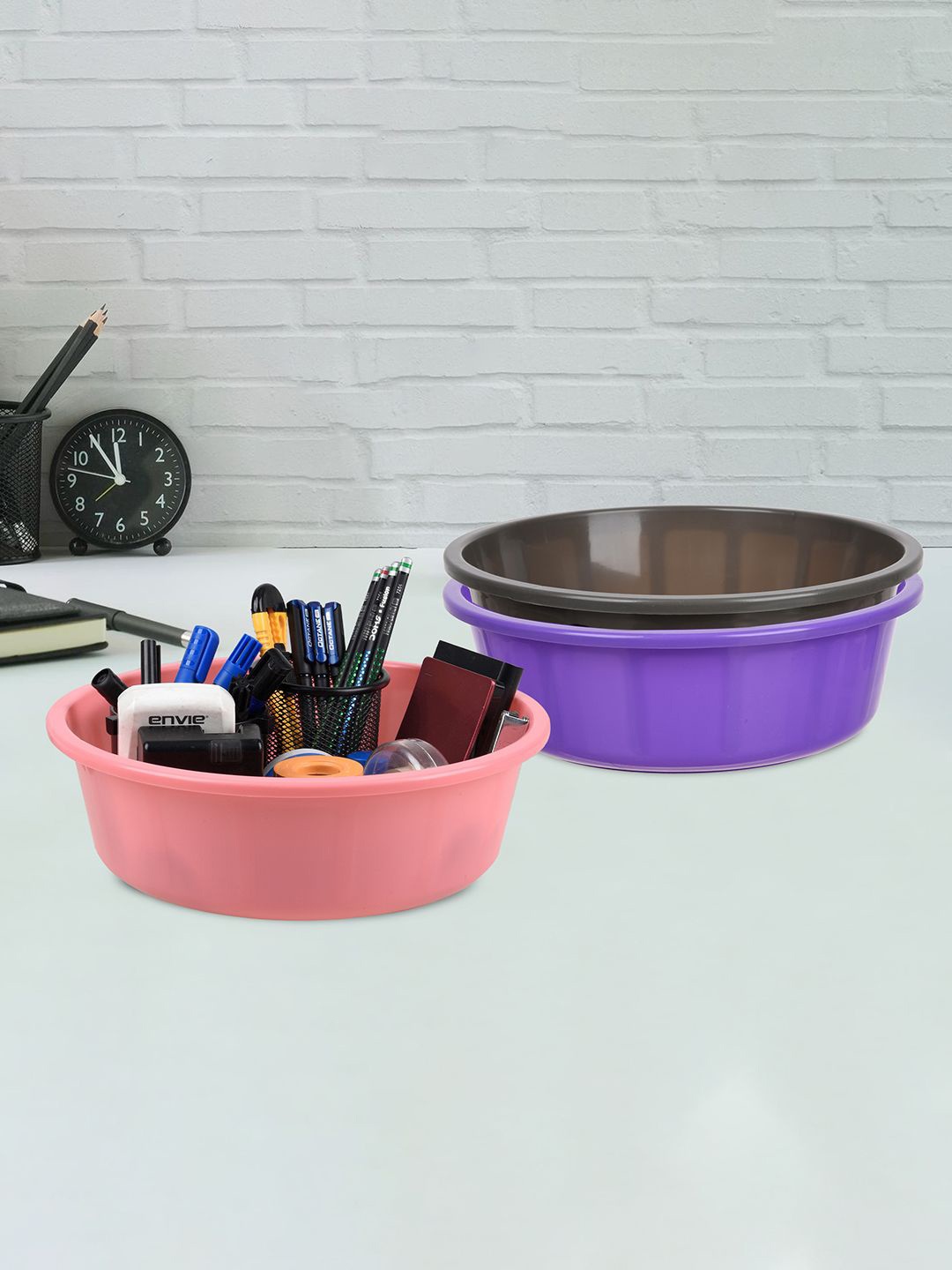 

Kuber Industries Purple and Grey 3 Pieces Multipurpose Storage Desk Organisers