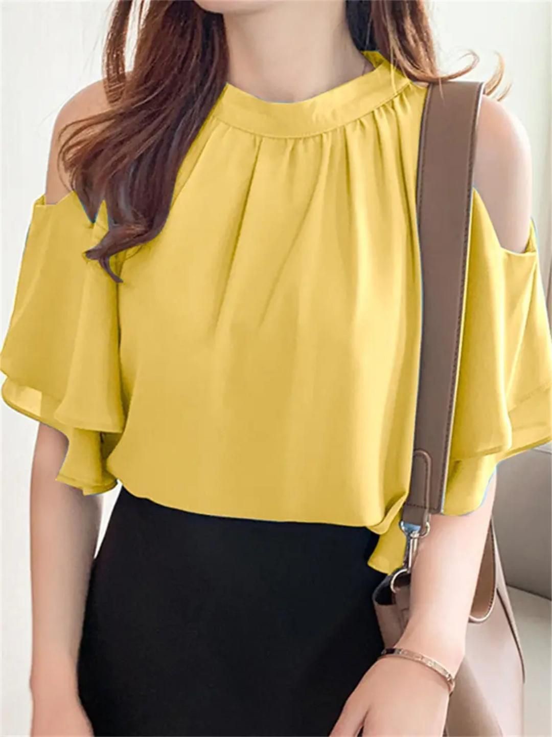 

Moda Rapido Sheen Satin Crepe Boxy Crop Top, Yellow