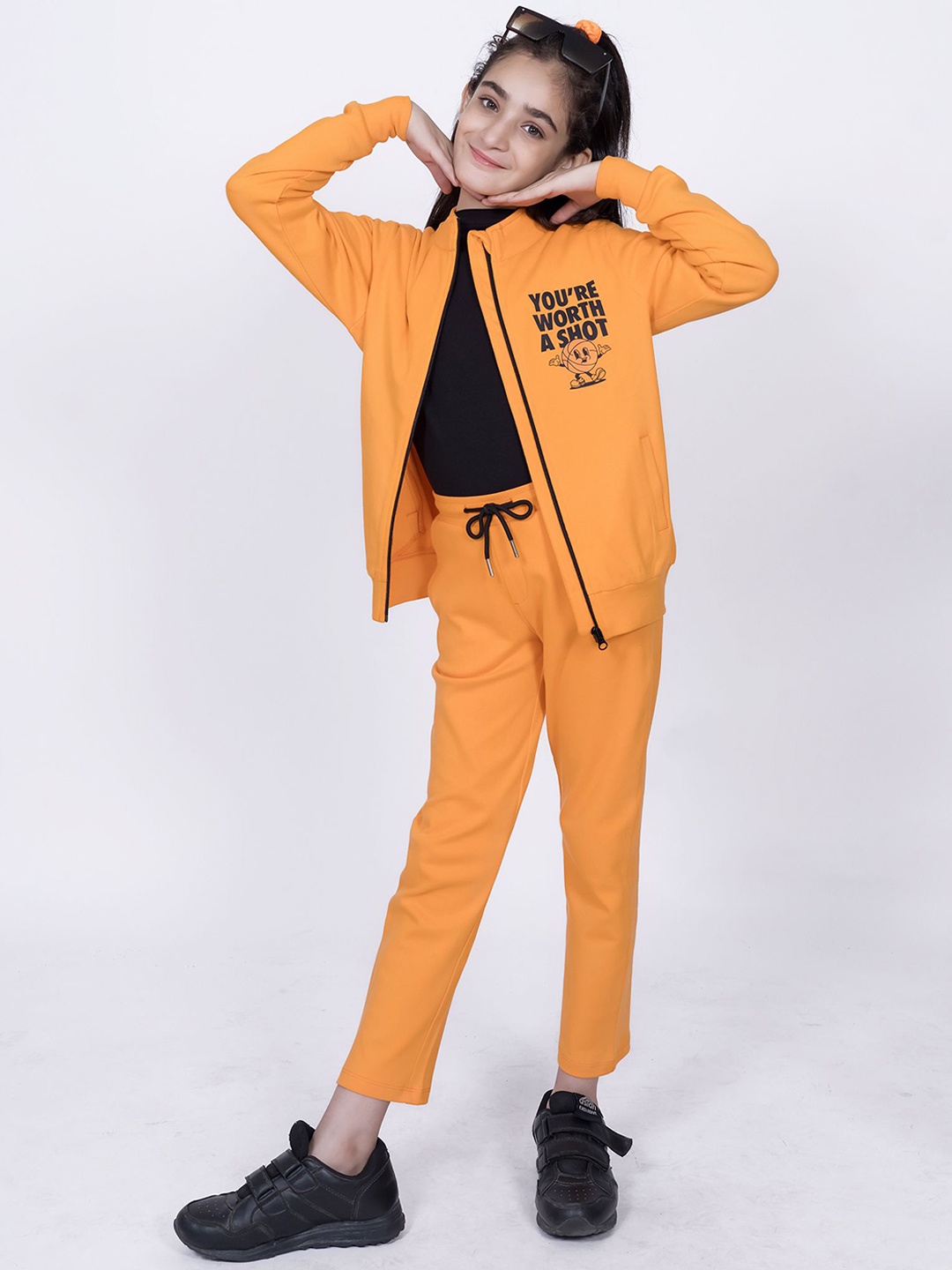 

EDRIO Kids Typography Printed Pure Cotton Tracksuit, Orange