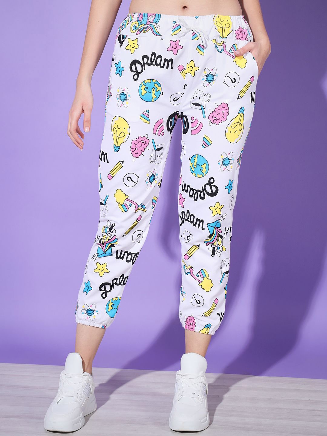 

DIMPY GARMENTS Women Tie and Dye Printed Comfort Slim Fit Joggers Trousers, White