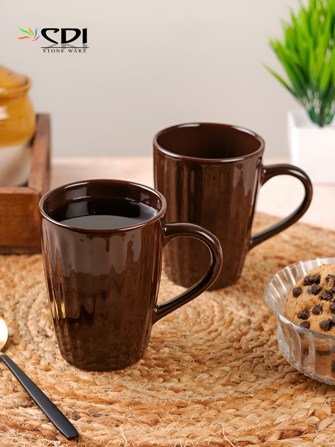 

CDI Brown 2 Pieces Textured Ceramic Glossy Mugs 300 ml Each