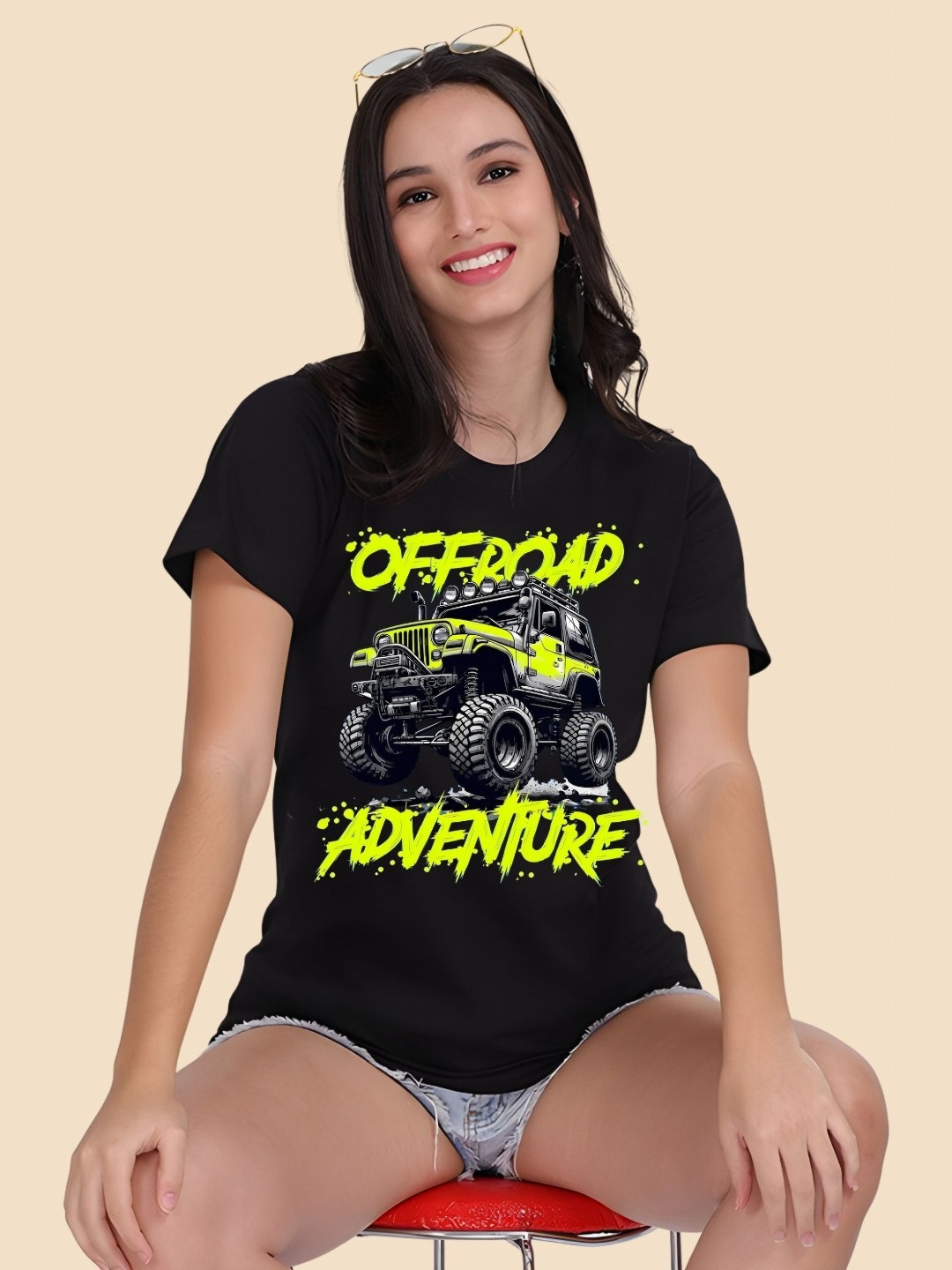 

SZN Women Graphic Printed Round Neck Cotton T-shirt, Black