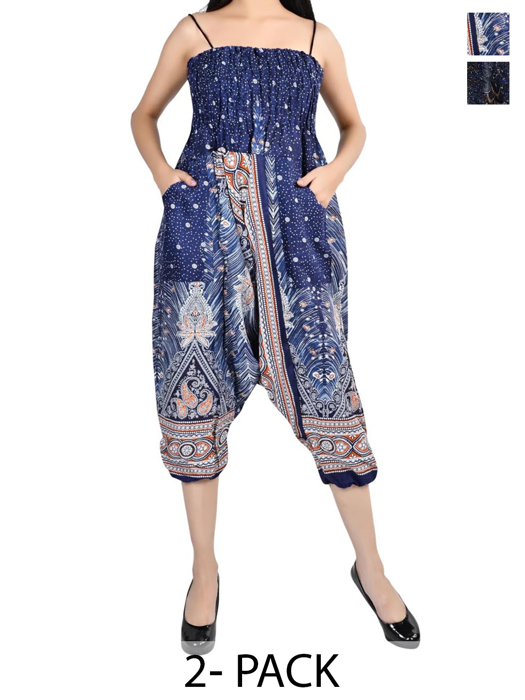 

NarNari Women Pack Of 2 Printed Mid-Rise Harem Pants, Navy blue