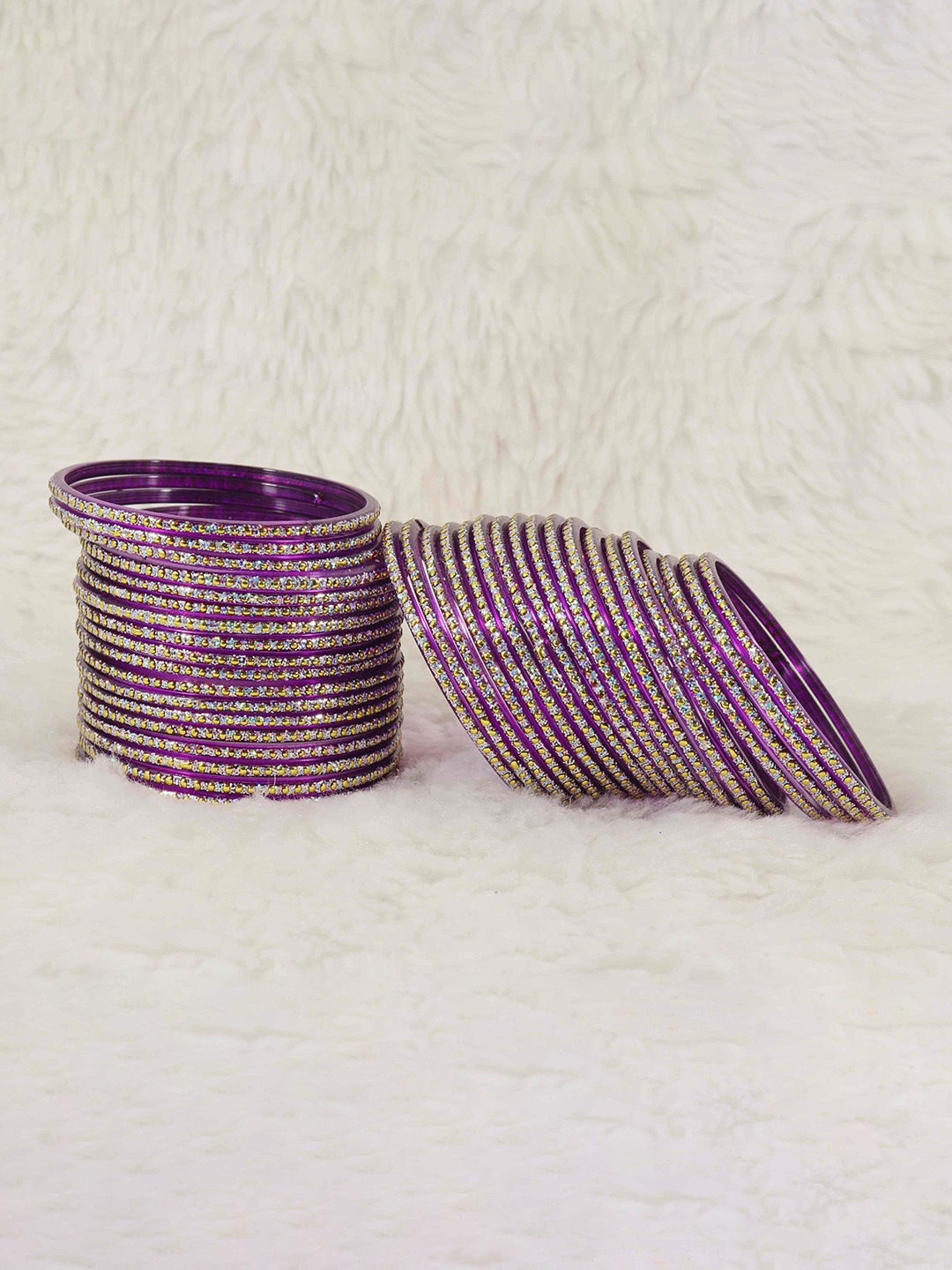 

ZULKA Set Of 36 Glass With Polka Dots & Glitter Bangle, Purple