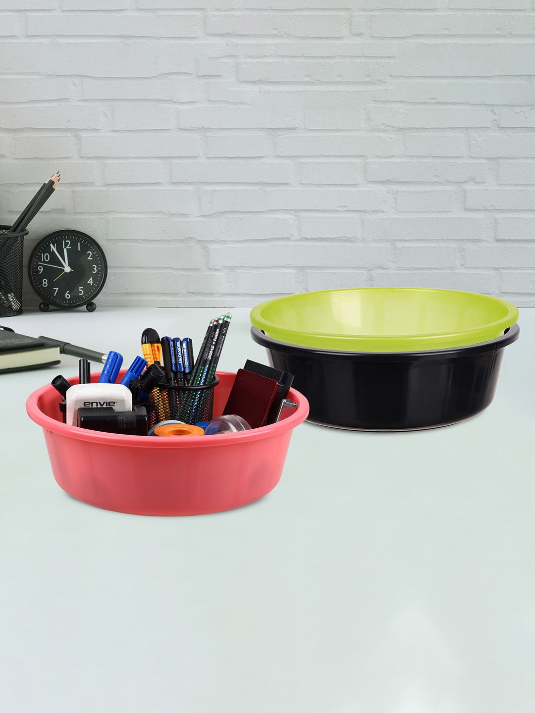 

Kuber Industries Green & Black 3 Pieces Multipurpose Storage Tub Organizer 6L