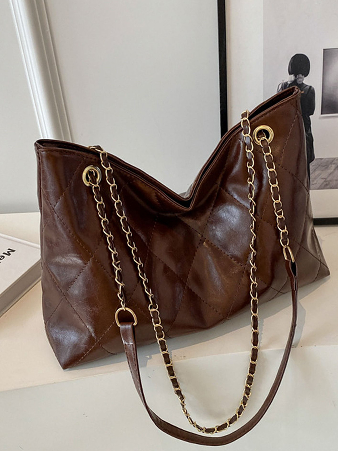 

LULU & SKY PU Structured Shoulder Bag with Tasselled, Coffee brown