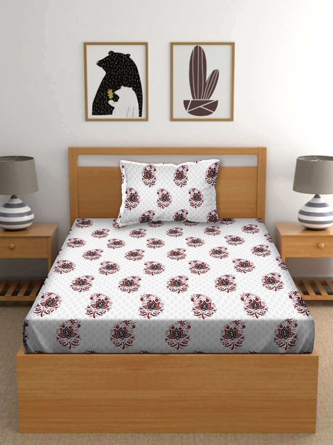 

Myntra Elegant Homes Pink Printed Cotton 160 TC Single Bedsheet Set 152 cm x 229 cm