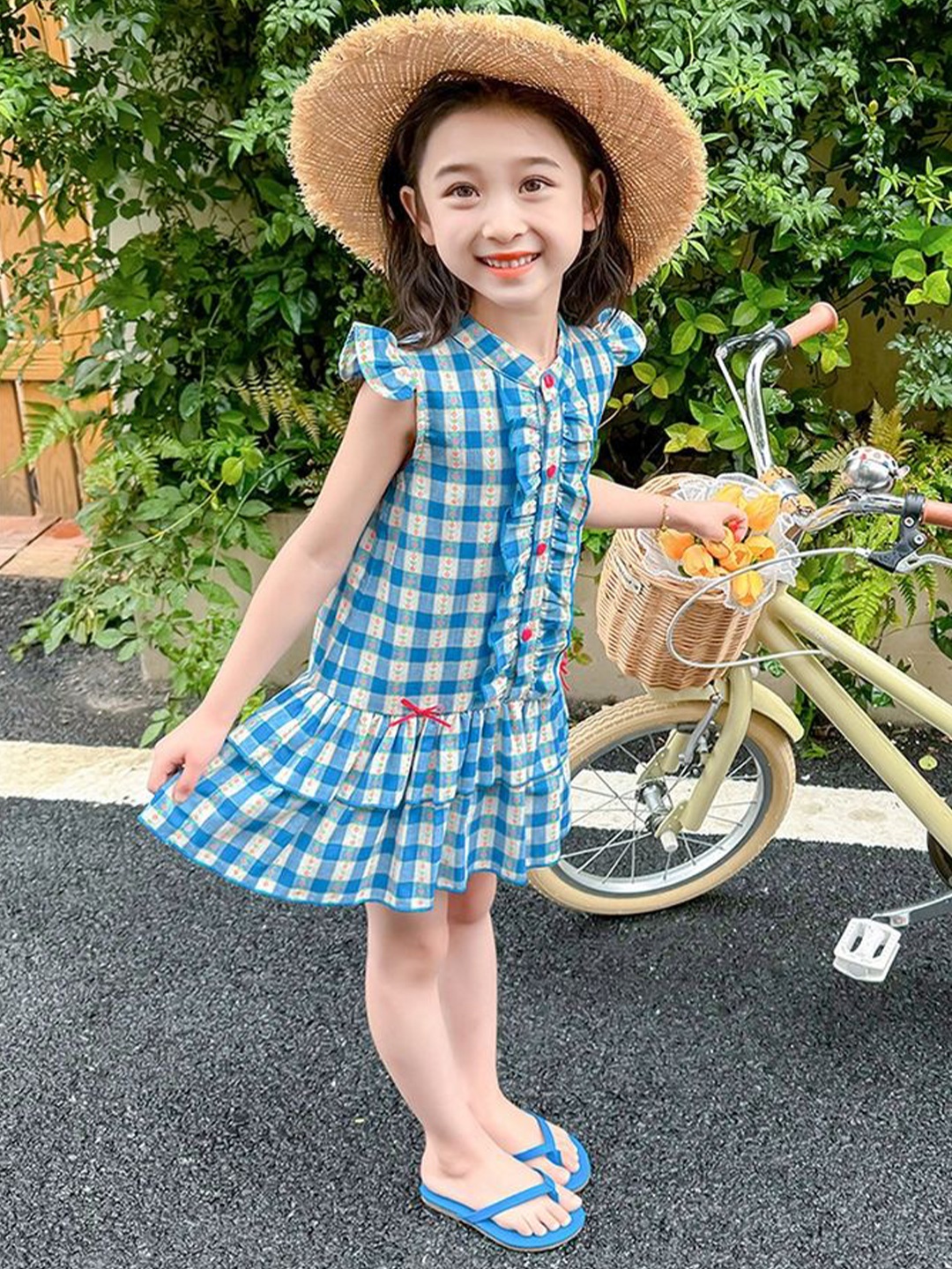 

LULU & SKY Girls Checked Drop-Waist Dress, Blue