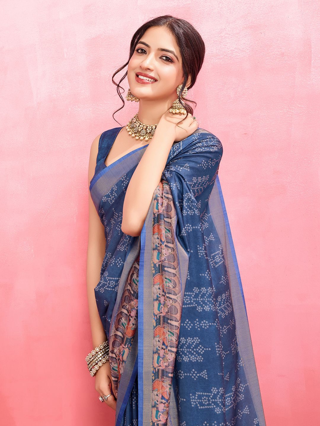 

Mitera Kalamkari Zari Pure Silk Designer Saree, Teal