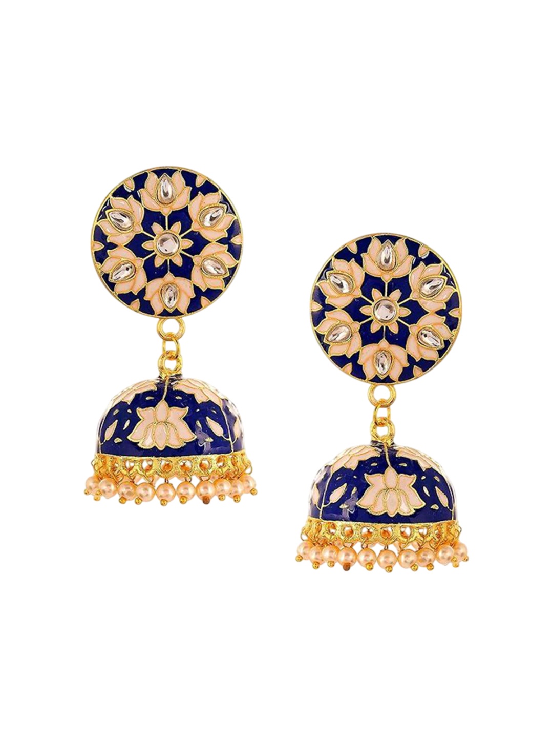 

Kezlin Gold-Plated Kundan Studded Dome Shaped Jhumkas, Blue