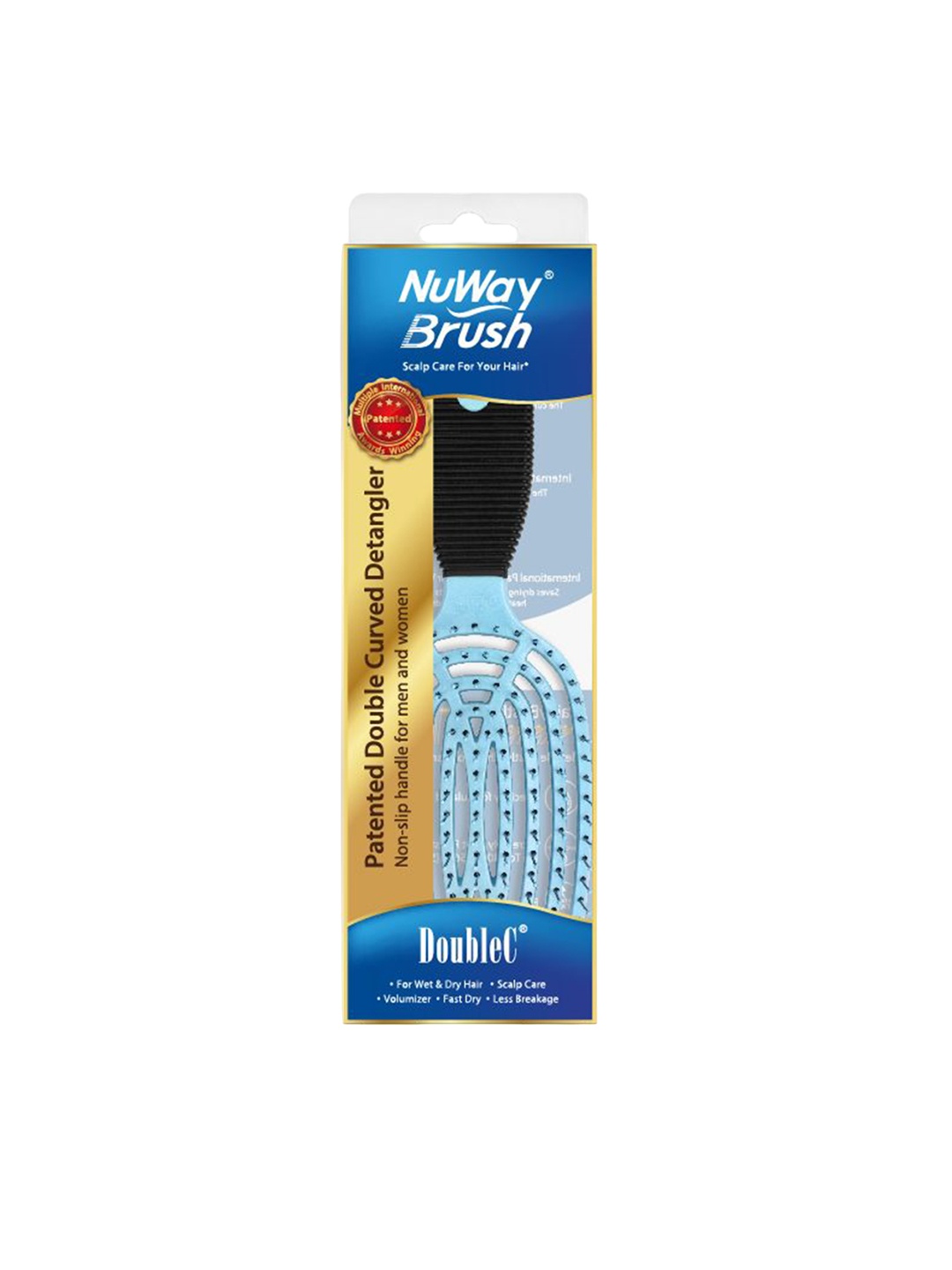 

NuWay 4Hair Patented Double Curved Detangler Paddle Hair Brush - Blue