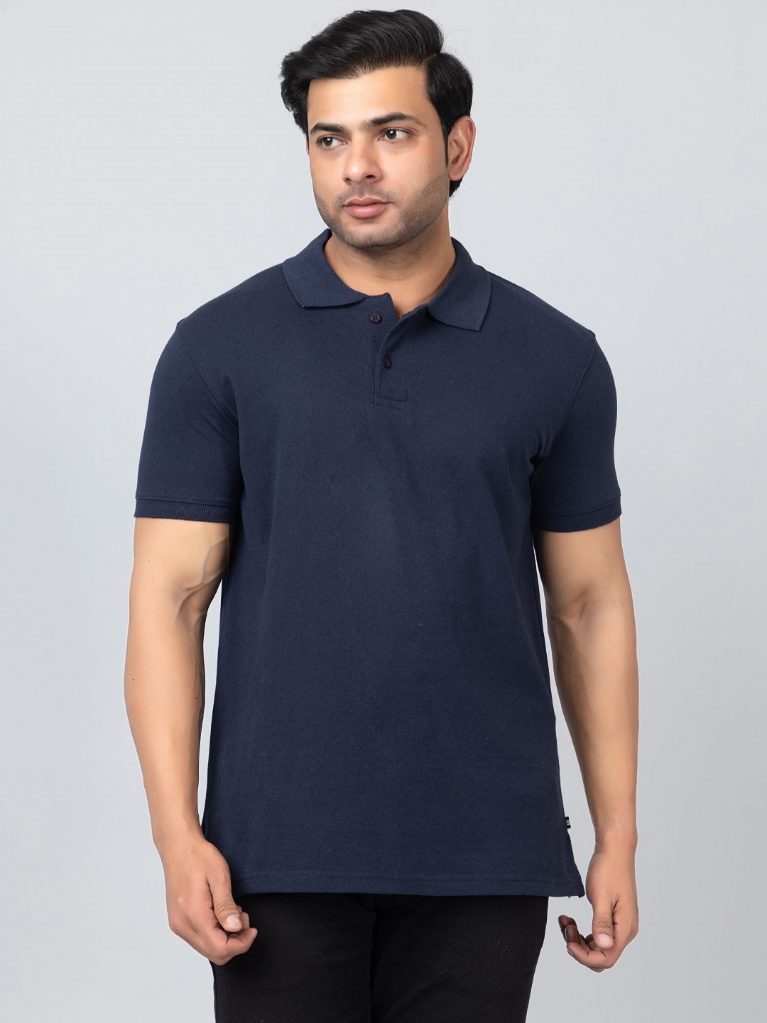 

PYRO SPIRIT Men Solid Polo Collar Cotton T-shirt, Navy blue