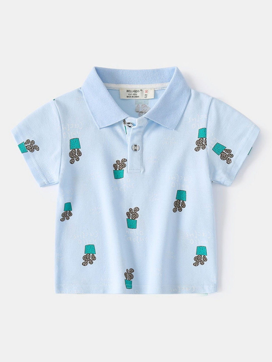 

LULU & SKY Boys Polo Collar Applique T-shirt, Blue