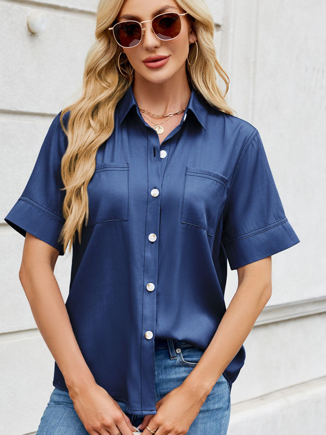 

StyleCast Women Opaque Casual Shirt, Navy blue