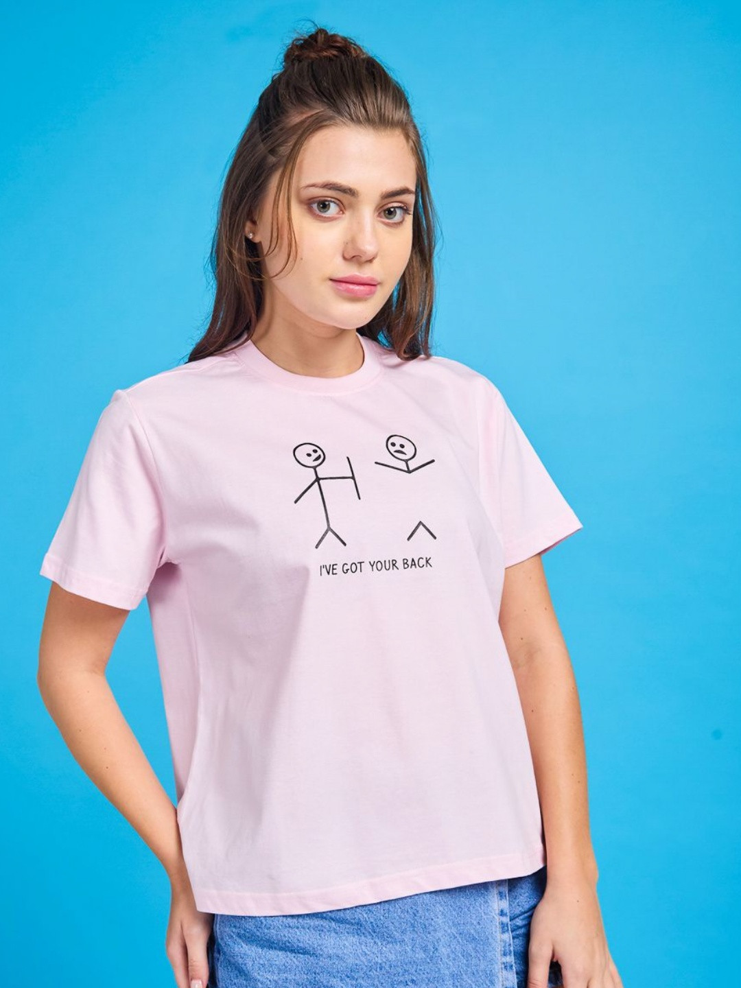 

Mast & Harbour Women Graphic Printed Round Neck Cotton T-shirt, Pink