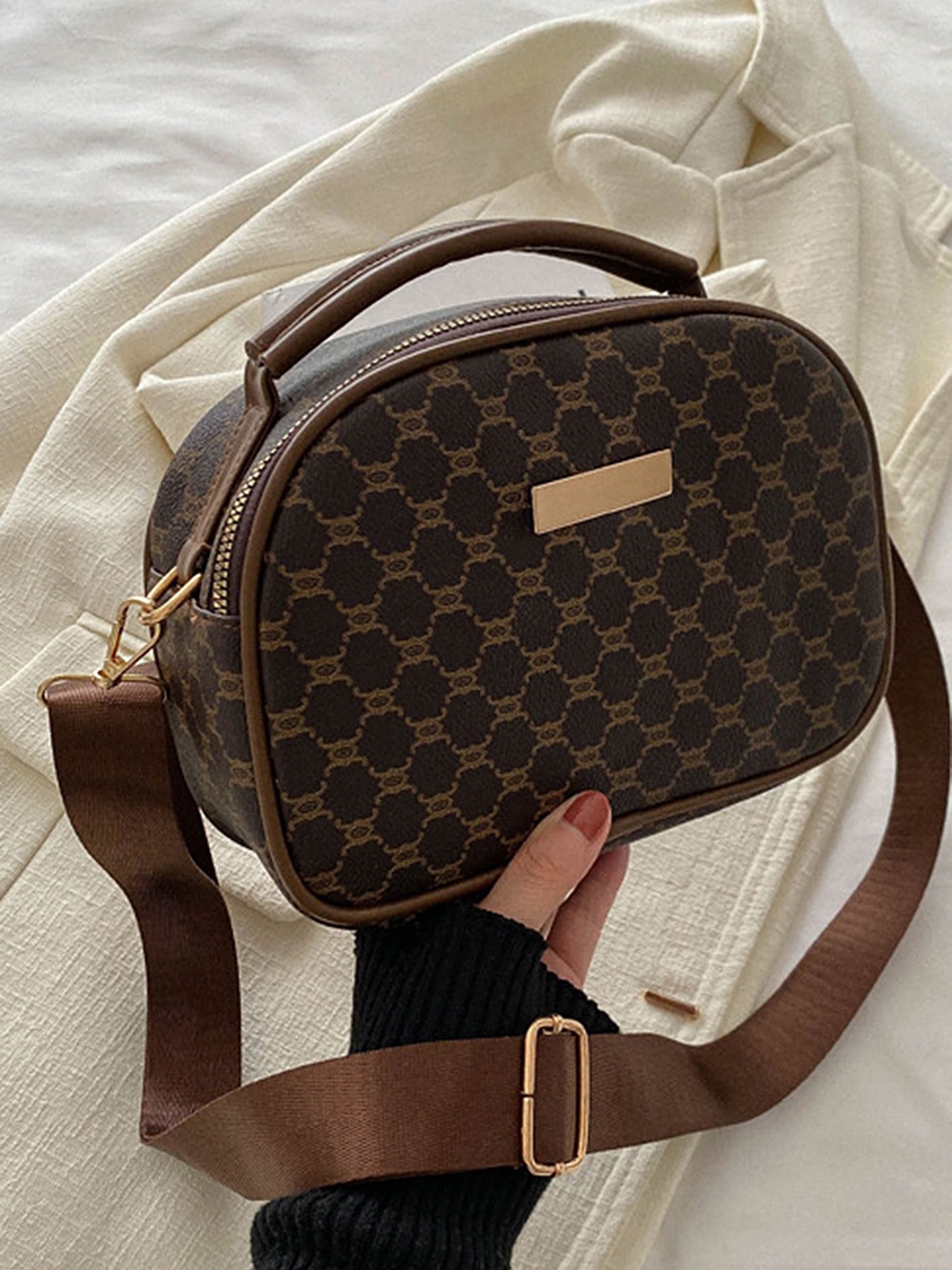 

LULU & SKY PU Structured Satchel with Quilted, Coffee brown