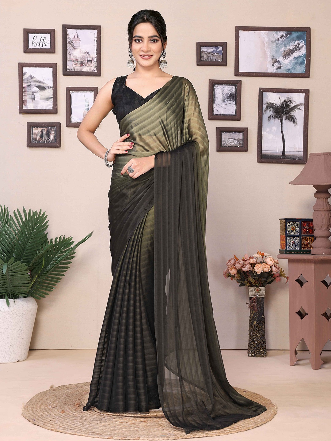 

Rhey Woven Design Pure Georgette Ready to Wear Saree, Brown