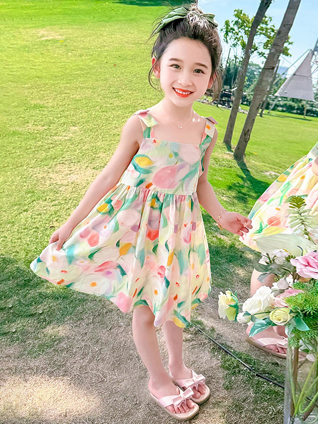 

LULU & SKY Girls Floral Printed Fit & Flare Dress, Green