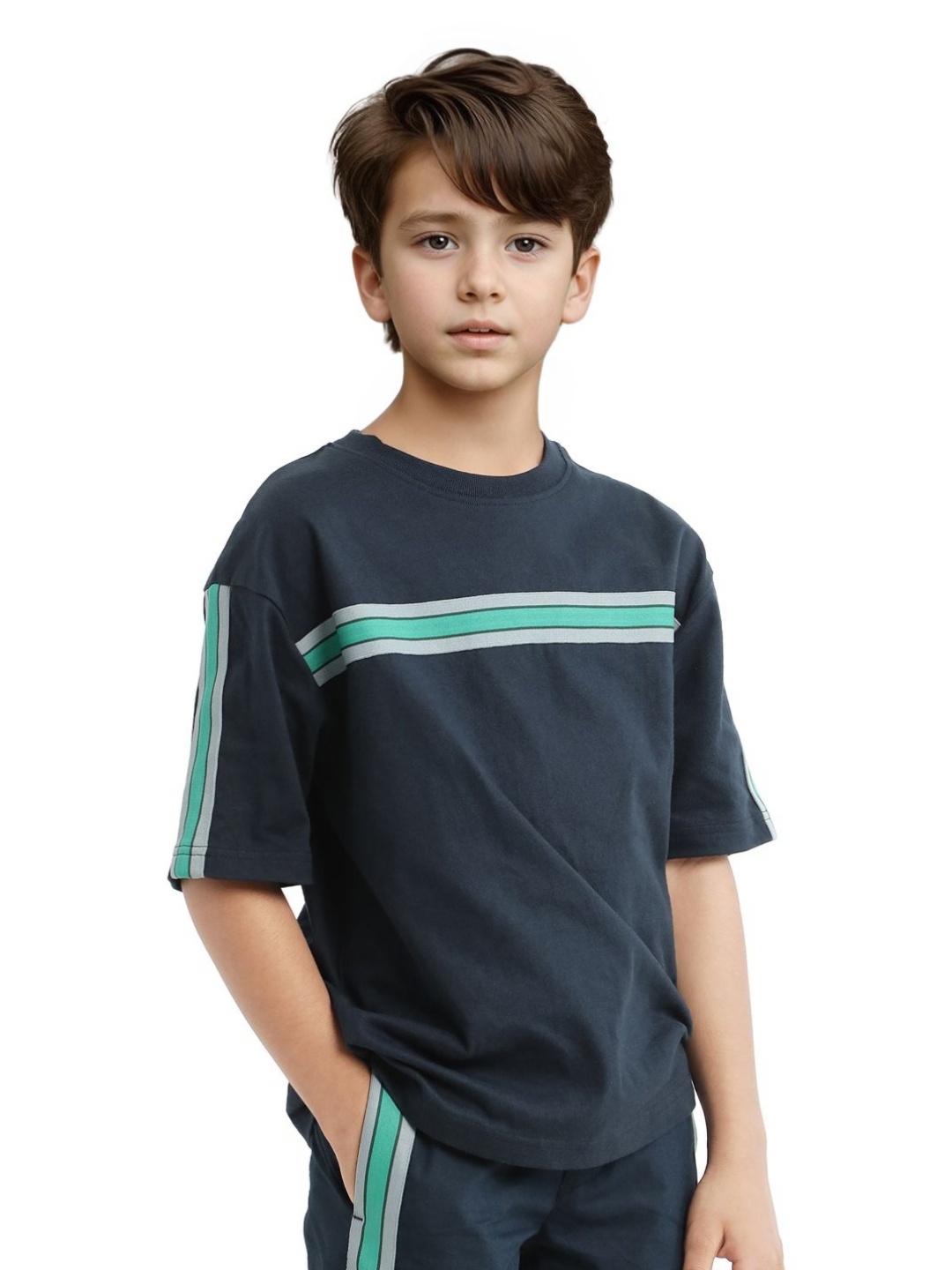 

RARE ONES Boys Striped Round Neck T-shirt, Navy blue