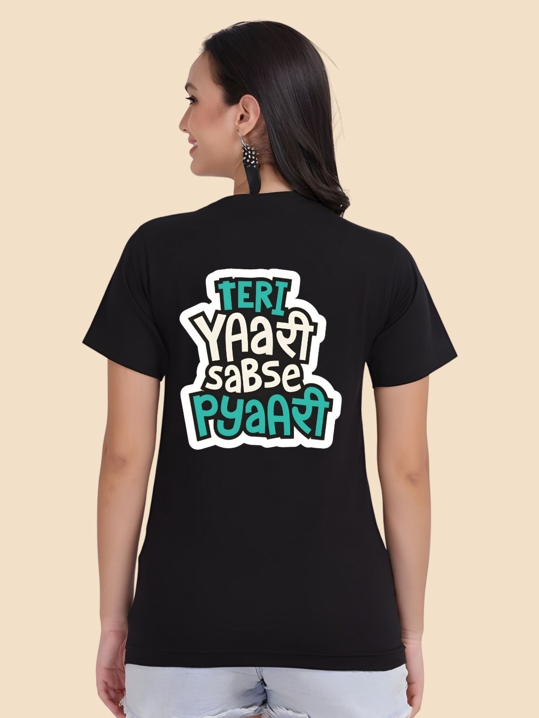 

SZN Women Typography Printed Round Neck Cotton T-shirt, Black