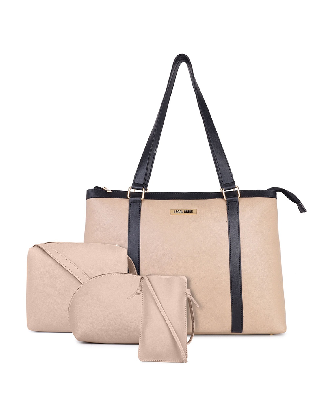 

LEGAL BRIBE Women Solid Structured Tote Bag, Beige